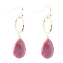Pretty Drops of Pink Rhodonite Golden Drop Earrings