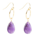 Pretty Drops of Purple Amethyst Golden Drop Earrings