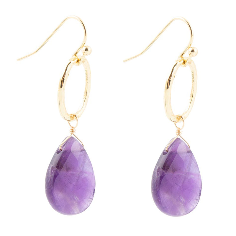 Pretty Drops of Purple Amethyst Golden Drop Earrings