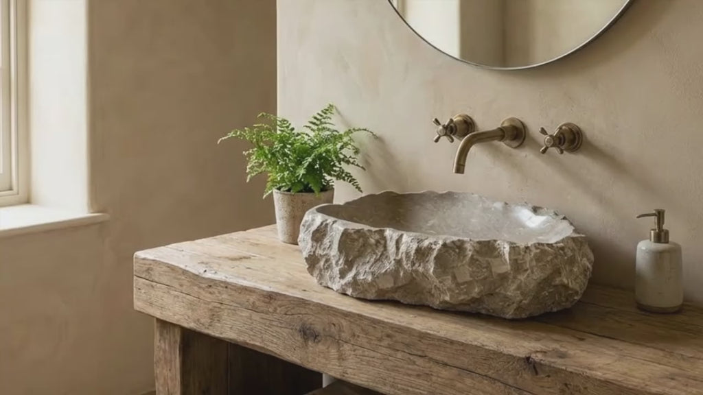 Seagrass Fossil Limestone Rustic Natural Stone Vessel Sink (W)16" (L)20" (H)5"