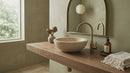 Beige Travertine Natural Stone Vessel Sink Honed and Filled  (D)16" (H)6"