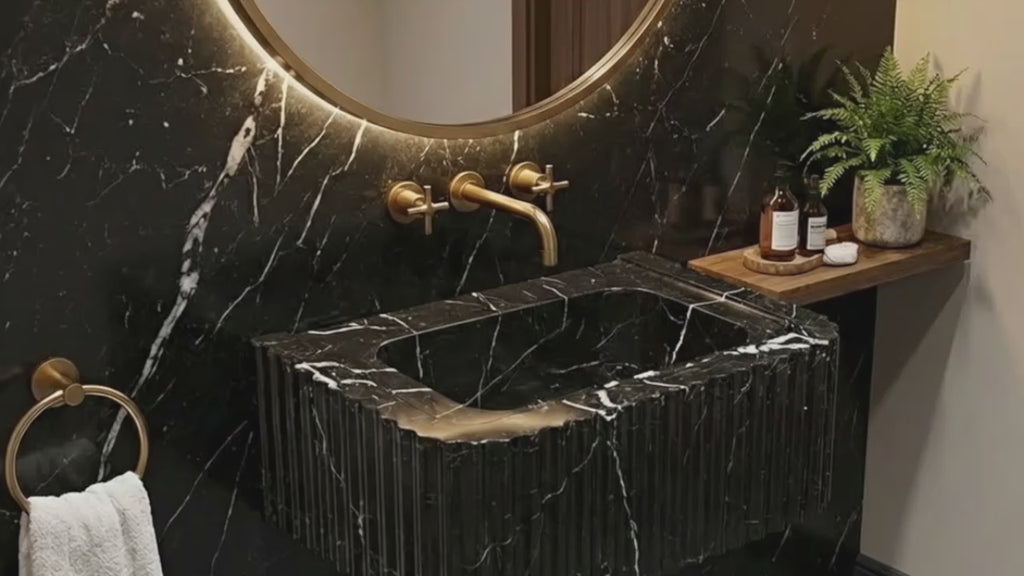 Toros Black Marble Rectangular Wall-mount Polished Sink (W)12" (L)19" (H)7"