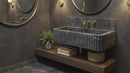 Sirius Black Marble Wall-mount Bathroom Sink Ribbed with 4" Backsplash
