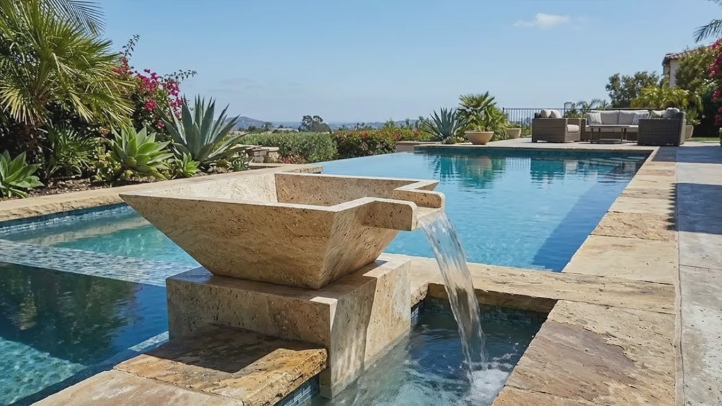 Miletos Ivory Travertine Natural Stone Square Pool Bowl with Lip