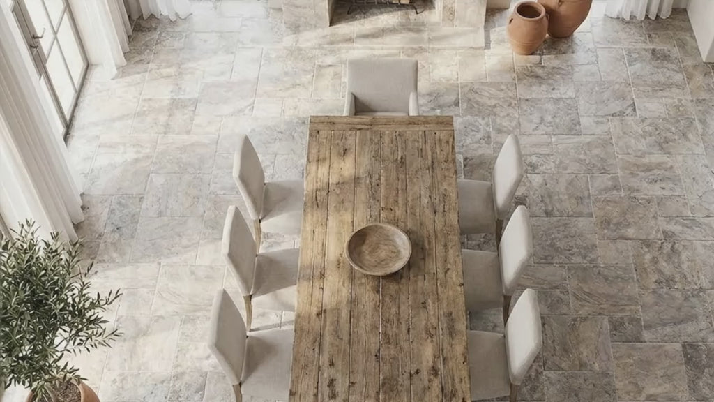 Silver Antique French Pattern Set Travertine Tile-Tumbled