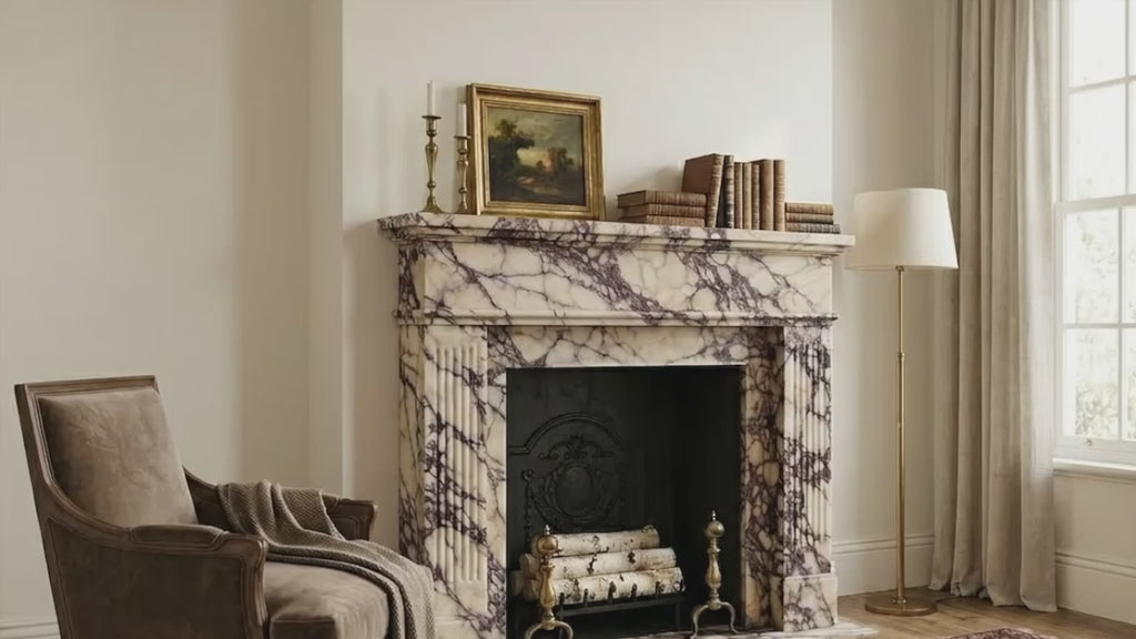 Calacatta Viola Marble Fluted Fireplace Mantel Polished (L)70" (H)52" (D)7"