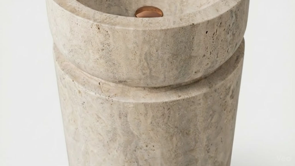 Troia Light Travertine Designer Pedestal Stand-Alone Sink (W)18" (L)18" (H)33"