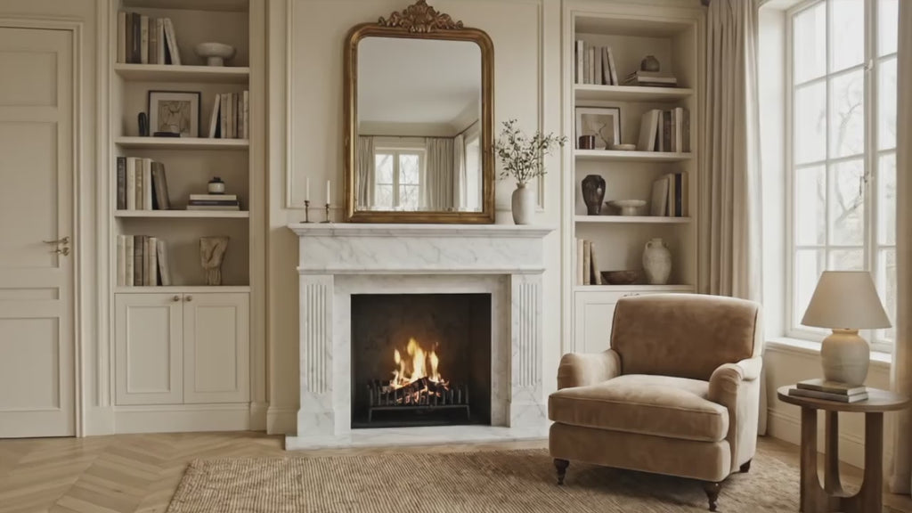 Carrara White Marble Fluted Fireplace Mantel Polished (L)70" (H)52" (D)7"