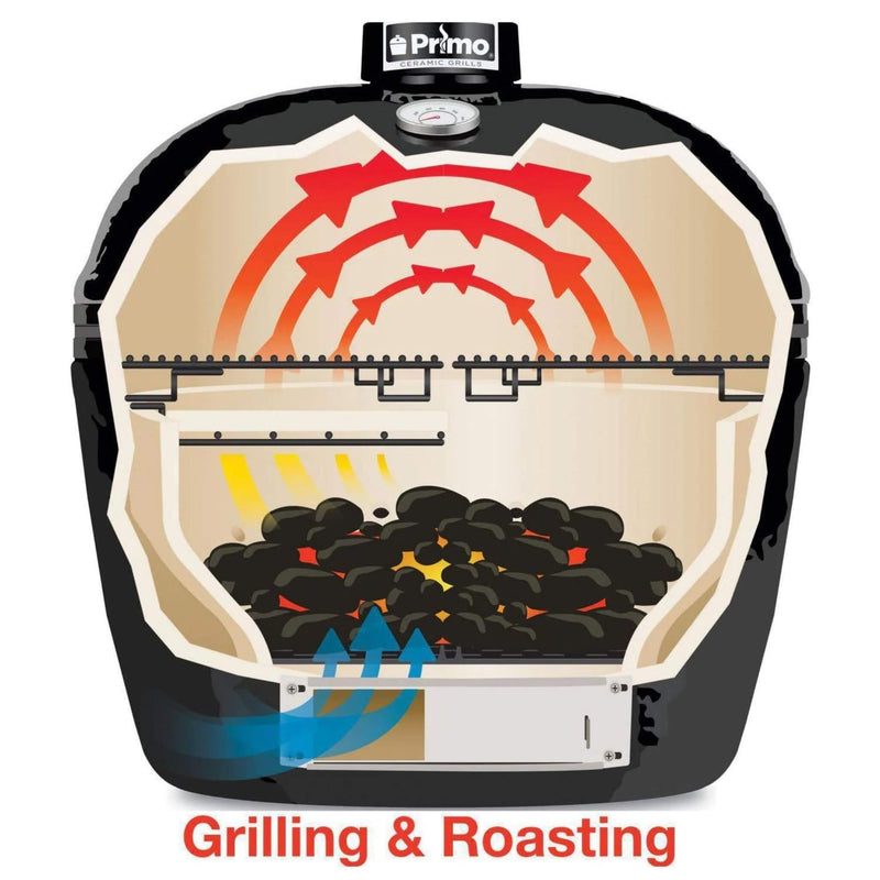 Primo Oval Large 300 All-In-One Ceramic Kamado Grill W/ Cradle, Side Shelves & Stainless Steel Grates [PGCLGC] (SAK21293)