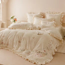 GobekUsa Butterflies & Flowers Embroidery Ruffles Princess Bedding Set - 4Pcs