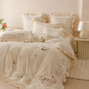 GobekUsa Butterflies & Flowers Embroidery Ruffles Princess Bedding Set - 4Pcs