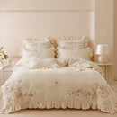 GobekUsa Butterflies & Flowers Embroidery Ruffles Princess Bedding Set - 4Pcs