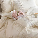 GobekUsa Flowers Embroidery Princess Wedding Lace Bedding Set 1200TC Cotton Duvet Cover Flat Sheet Pillowcases