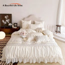 GobekUsa Flowers Embroidery Princess Wedding Lace Bedding Set 1200TC Cotton Duvet Cover Flat Sheet Pillowcases