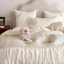 GobekUsa Flowers Embroidery Princess Wedding Lace Bedding Set 1200TC Cotton Duvet Cover Flat Sheet Pillowcases