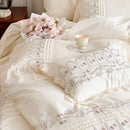GobekUsa Flowers Embroidery Princess Wedding Lace Bedding Set 1200TC Cotton Duvet Cover Flat Sheet Pillowcases