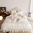 GobekUsa Flowers Embroidery Princess Wedding Lace Bedding Set 1200TC Cotton Duvet Cover Flat Sheet Pillowcases