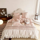 GobekUsa Flowers Embroidery Princess Wedding Lace Bedding Set 1200TC Cotton Duvet Cover Flat Sheet Pillowcases