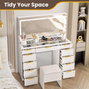 11-Drawer Makeup Vanity Desk with Glass Top