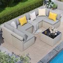 Pamapic 7-Piece Rattan Outdoor Sectional Sofa Set for Poolside, Backyard, Deck