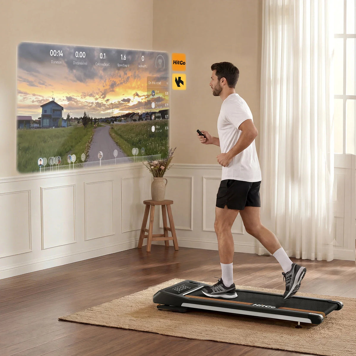 H1 Plus Auto Incline Under-Desk Walking Pad, installed in a room
