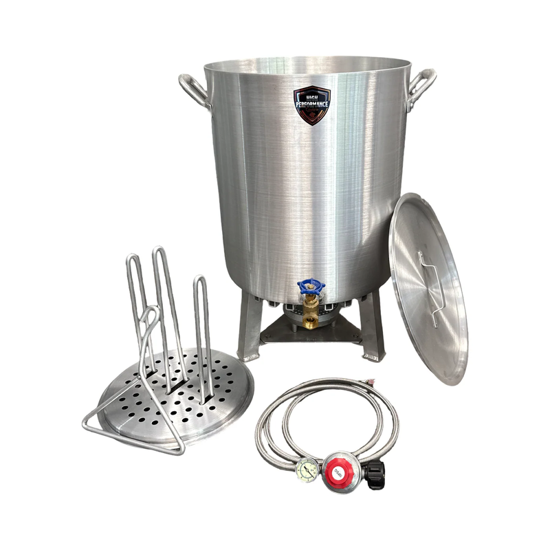 60 Qt Dual Turkey Fryer Pot With Drain Valve / Lid & Turkey Rack