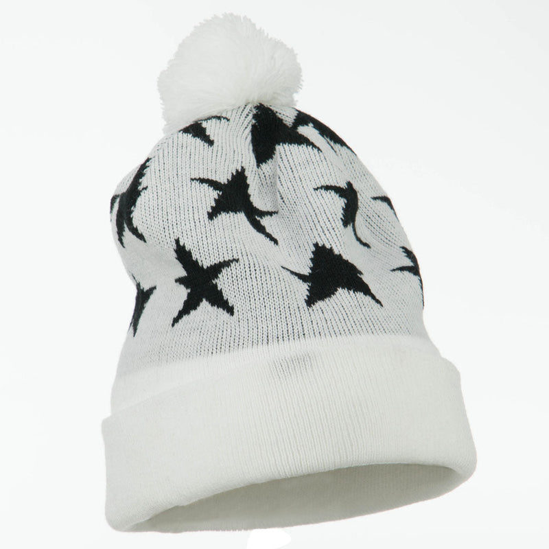 Pom Pom Stars Long Cuff Beanie