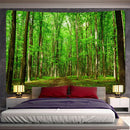 Psychedelic moss green forest view tapestry bedroom wall decor by Decorbites