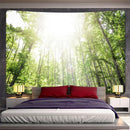 Psychedelic moss green forest view tapestry bedroom wall decor by Decorbites