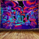 Psychedelic neon illusory mushroom art tapestry bedroom wall hanging by Decorbites