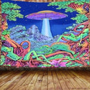 Psychedelic neon illusory mushroom art tapestry bedroom wall hanging by Decorbites