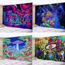 Psychedelic neon illusory mushroom art tapestry bedroom wall hanging by Decorbites