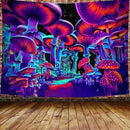 Psychedelic neon illusory mushroom art tapestry bedroom wall hanging by Decorbites