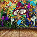 Psychedelic neon illusory mushroom art tapestry bedroom wall hanging by Decorbites