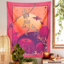 Psychedelic skeleton tapestry pink & orange wall hanging bedroom decor by Decorbites