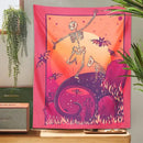 Psychedelic skeleton tapestry pink & orange wall hanging bedroom decor by Decorbites