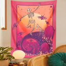 Psychedelic skeleton tapestry pink & orange wall hanging bedroom decor by Decorbites