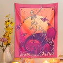 Psychedelic skeleton tapestry pink & orange wall hanging bedroom decor by Decorbites