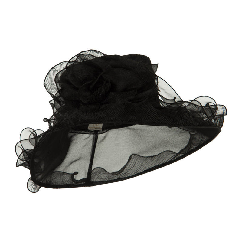 Pleated Trim Brim Ruffle Organza Hat