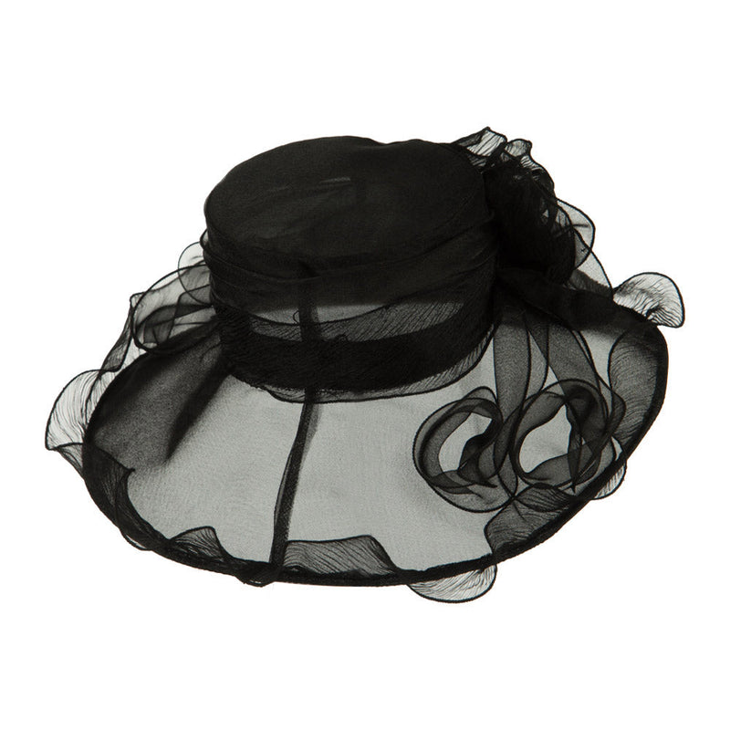 Pleated Trim Brim Ruffle Organza Hat