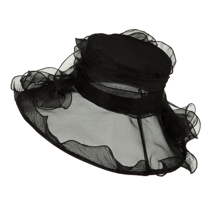 Pleated Trim Brim Ruffle Organza Hat