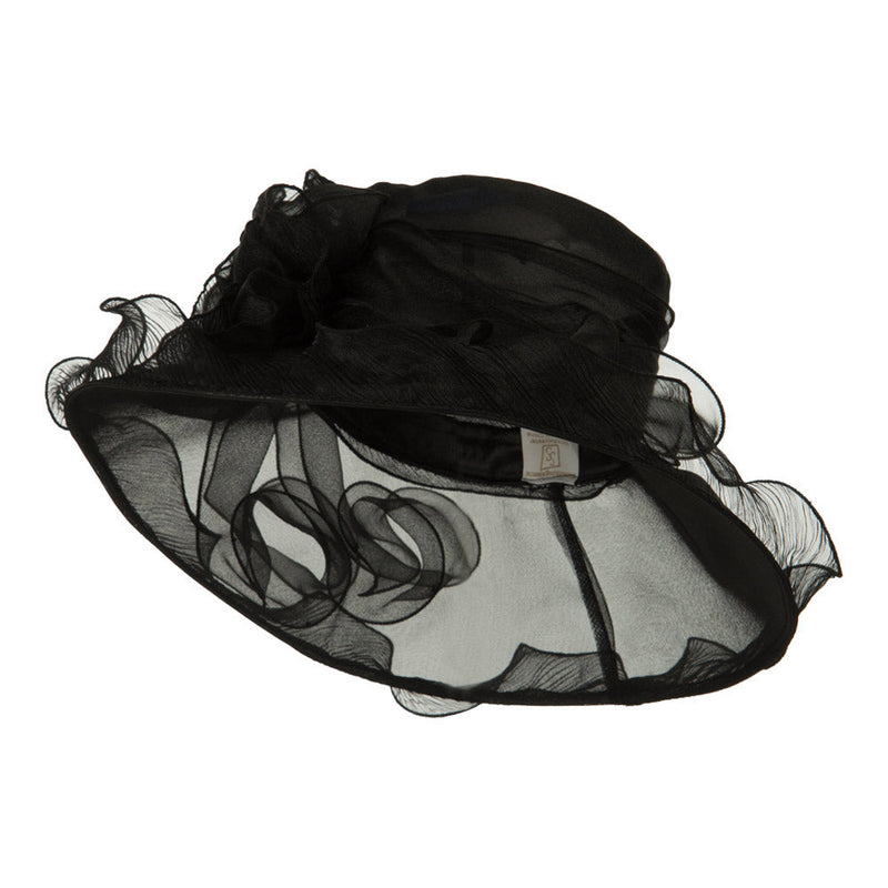 Pleated Trim Brim Ruffle Organza Hat