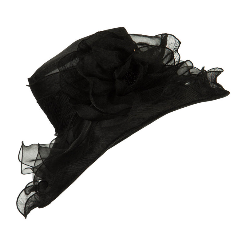 Pleated Trim Brim Ruffle Organza Hat