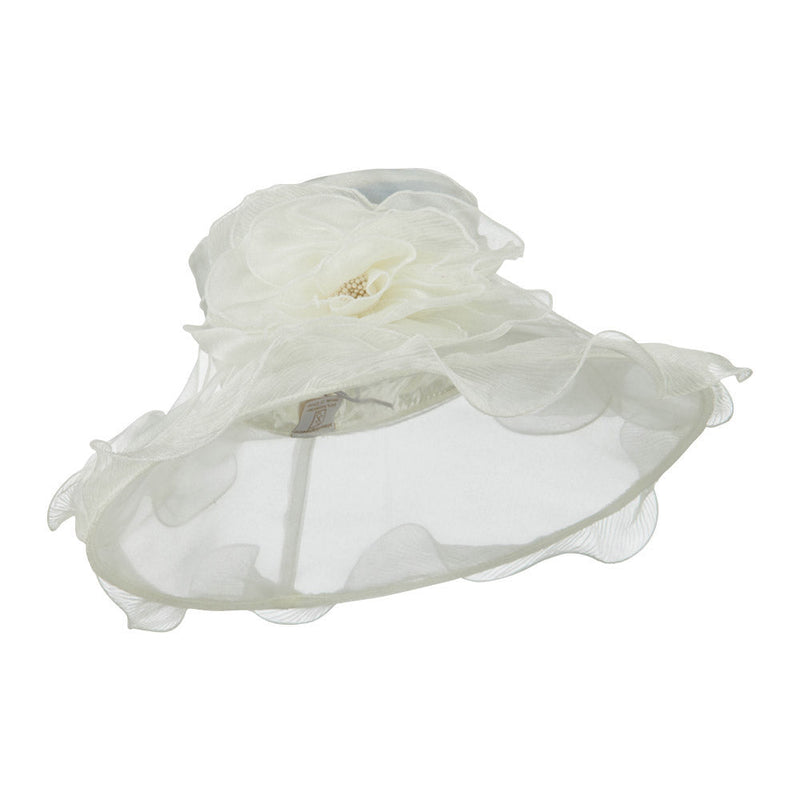 Pleated Trim Brim Ruffle Organza Hat