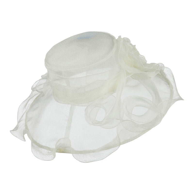 Pleated Trim Brim Ruffle Organza Hat