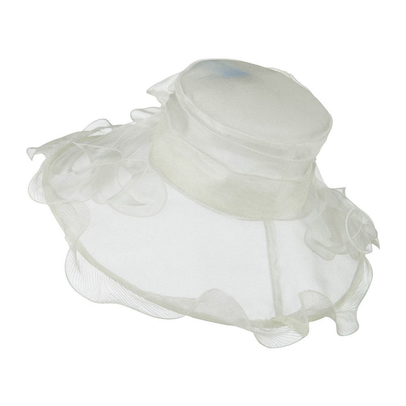 Pleated Trim Brim Ruffle Organza Hat