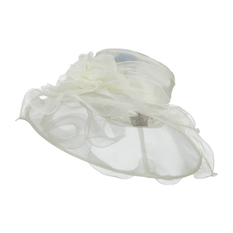 Pleated Trim Brim Ruffle Organza Hat