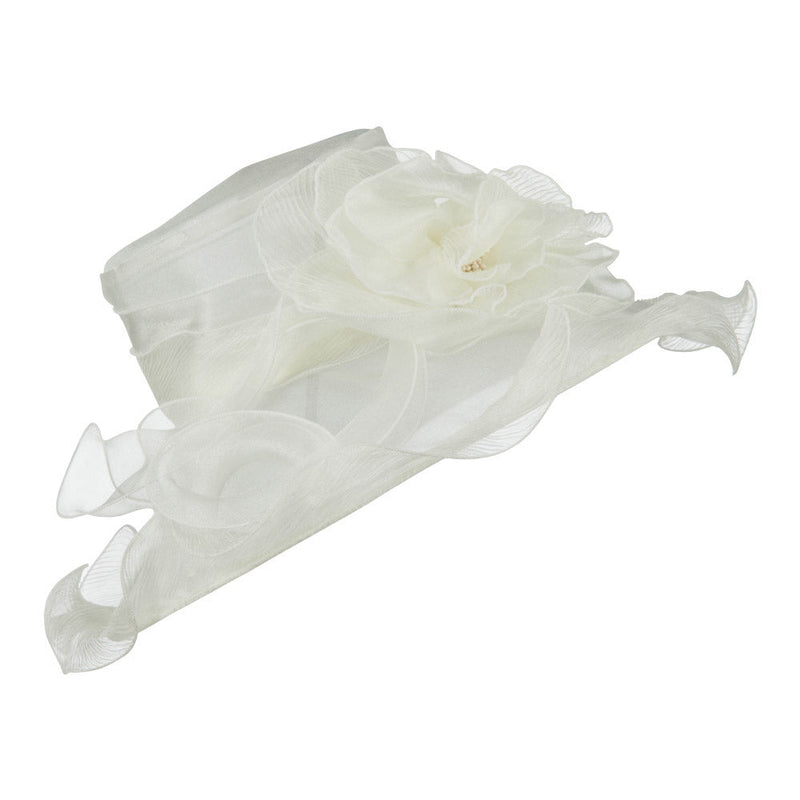 Pleated Trim Brim Ruffle Organza Hat