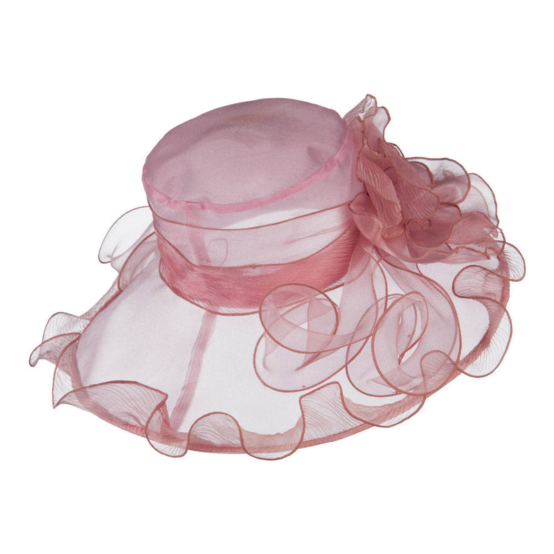 Pleated Trim Brim Ruffle Organza Hat
