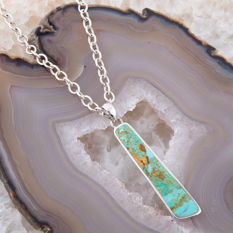 Pueblo Blue Turquoise and Sterling Silver Pendant Necklace